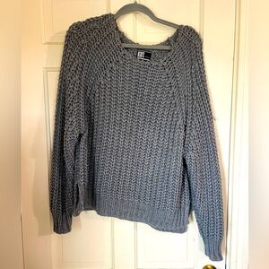 Kut From The Kloth Sweater Womens L Gray Open Knit Chunky Wool High-Low Hem Boxy
